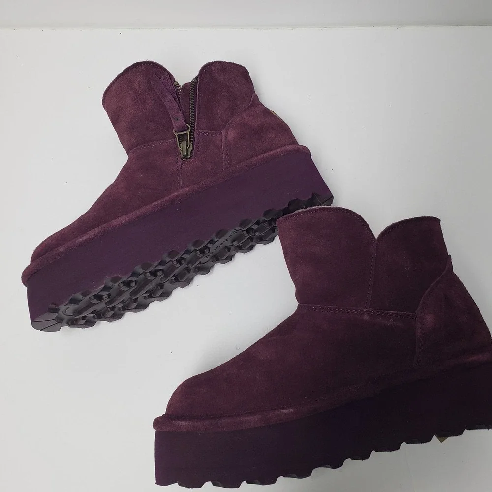 NWT‎ Bearpaw Boots Womens Size 5 Short Ankle Zip Fur Lined Winter Purple